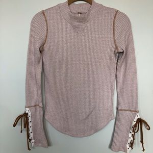 Neutral free people waffle knit shirt
